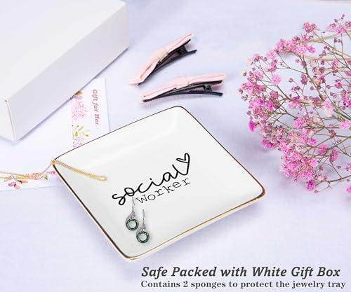 Retirement,Appreciation,Christmas Gifts Ideas for Social Worker,Boss,Coworker,Teacher Office-Social Worker Definition Present,Social Work Month Present,Ceramic Jewelry Tray Trinket Holder Ring Dish - Image 2