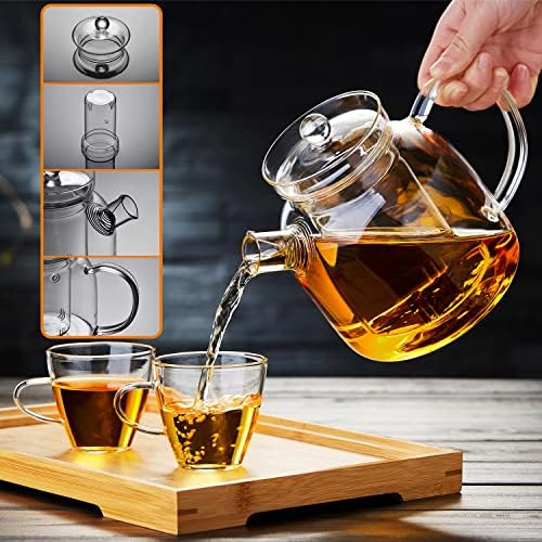 Glass Teapot,1000ml/34oz Borosilicate Glass Teapot with Removable Infuser, Stovetop Safe Tea Kettle,Blooming and Loose Leaf Tea Maker - Image 2