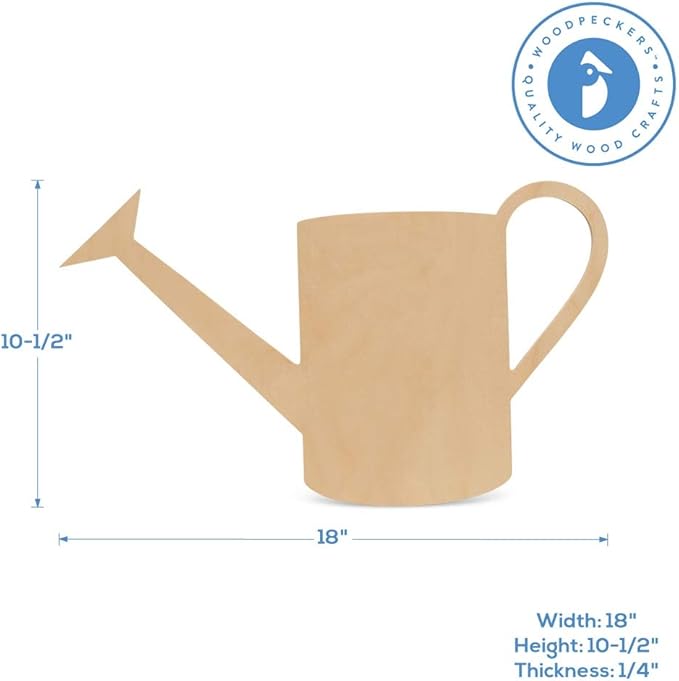 Watering Can Wood Cutout 18 x 10-1/2, Pack of 1 Unfinished Spring Wood Cutout for Painting and Decorating, by Woodpeckers