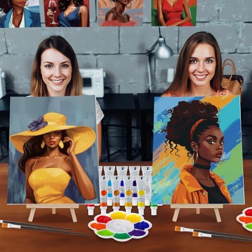 Zhanmai Afro Queen 88 Pcs 8 x 10 Inch Pre Drawn Canvas for Painting Kit Pre Stretched Canvas for Sip and Paint Party Favor Coloring DIY Virtual Party Birthday Gifts Adult's Date Night - Image 5