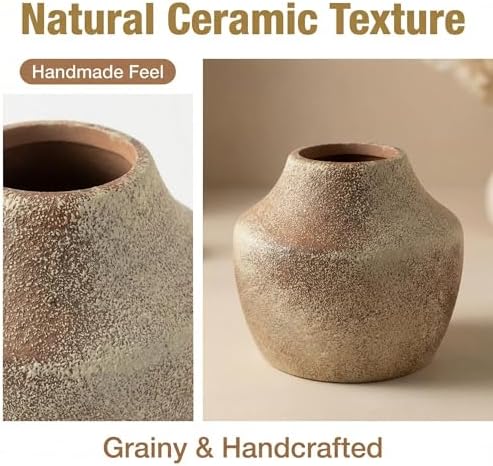 Rustic Vintage BrownTerracotta Pot, 5.3 Inch Aged Ceramic Vase for Dried/Fresh Flowers, Handcrafted Round Planter for Farmhouse, Boho Home Decor, Living Room, Entryway, Airbnb Styling - Image 2