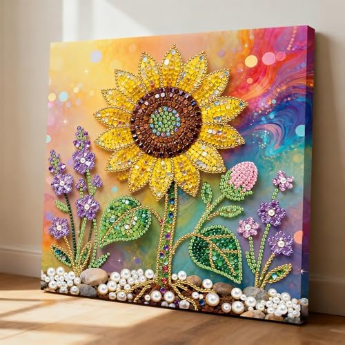 LQCrafK DIY Pearl Art Painting Handcraft Kit for Adults Beginners, Healing Stress-Relieving Home Wall Creative Design Decoration, Framed Painting with Tools-Sunflower - Image 3