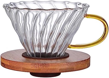 Gute Glass Pour Over Coffee Dripper 1-4 Cups with Bamboo Stand & Handle by GUTE