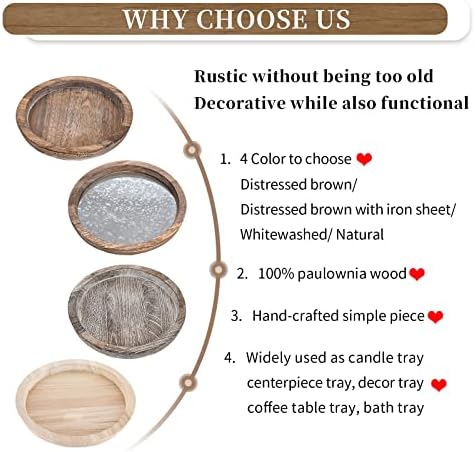 Hanobe Round Wood Decorative Tray: Rustic Wooden Tray for Coffee Table Farmhouse Centerpiece Mirror Candle Holder Vintage Mirrored Bar Plate Ottoman Topper for Home Decor Bathroom Kitchen - Image 6