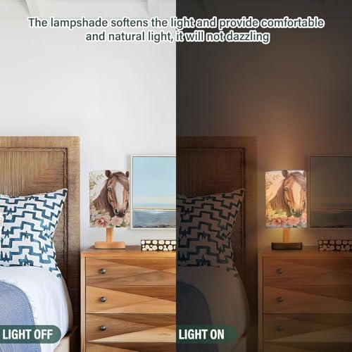 ALAZA Horse Flower Watercolor Lamp for Girls Boys Bedroom Bedside Table Lamp with USB Port LED Kids Nightstand Lamp Wood Base Desk Living Room Decor - Image 6