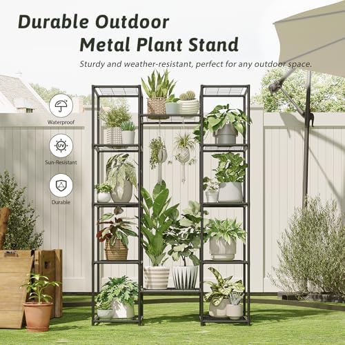 GENTINGBRO Metal Plant Stand Outdoor 62.2" Tall Plant Shelf for Plants 12 Pots Large Plant Sheves for Indoor Plants Living Room Heavy Duty Rack Garden Balcony Patio Hanging Planter - Image 6