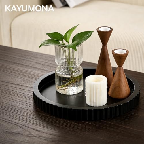 Modern Decorative Tray for Coffee Table, 11" Wooden Black Round Small Decor Tray for Candle, Perfume, Vanity, Kitchen Island Counter & Table Centerpiece - Image 2