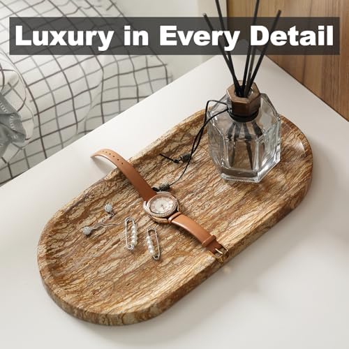 Koville Turkish Natural Marble Tray, 12"x6" Vanity Decorative Tray for Countertop Organizer, Catchall Tray for Perfume, Candles, Jewelry Dish - Image 4