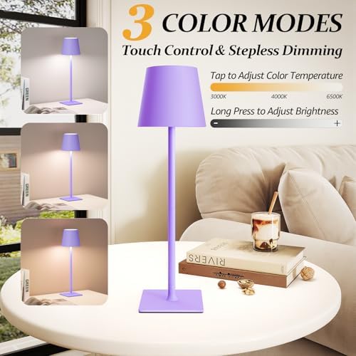CHLORANTHUS 2 Pack Cordless Table Lamps, 3 Colors Stepless Dimming, 5000mAh Rechargeable Battery LED Desk Lamp for Bedroom/Couple Dinner/Desk/Cafe/Dining Room/Terrace - Image 2