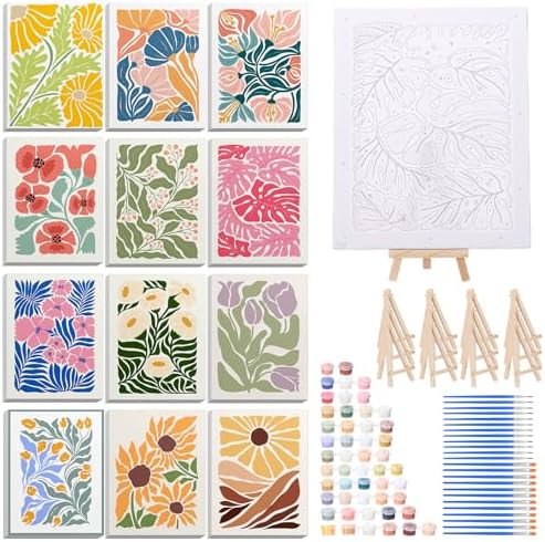 RoundFunny 12 Set Paint by Numbers Kit for Adults Flowers Painting 8x10 by RoundFunny
