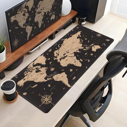World Map Desk Mat Historical World Map Desk Pad Extra Large Computer Mouse Pad XL Black Topographic Mousepad Keyboard Pad for Desk Gaming Computer Laptop Office Non-Slip Desk Pad 31.5x11.8 in - Image 4