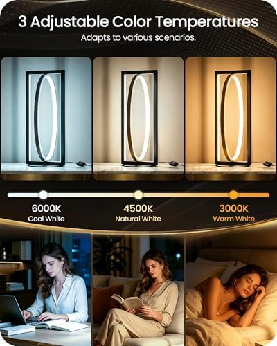 Modern LED Table Lamp, Dimmable Minimalist Bedside Lamp, 3 Color Temperatures, Angle Adjustable, Cute Desk Lamp, Nightstand Lamp for Living Room, Bedroom, Office, Black and Gold D62TL05 - Image 3