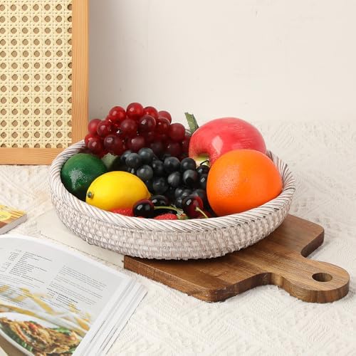 Hipiwe Key Basket Bowl for Entryway 10" Round Woven Wicker Serving Tray - Image 2