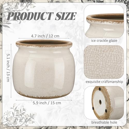 5.9'' Vintage Ceramic Planter, Ice Crack Glaze Pure Beige Pot - Image 2