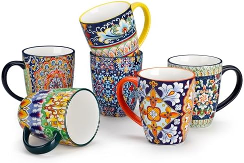 vancasso SIMI 12 oz Coffee Mugs Set of 6, Ceramic Mug with Handle, Boho by vancasso