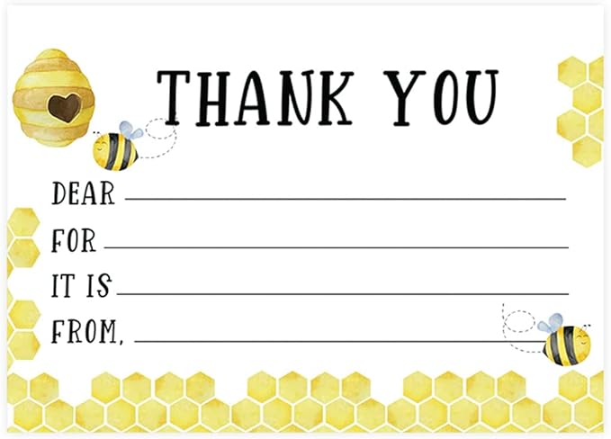 Andaz Press Kids Fill in the Blank Thank You Cards 20 Cards Including Envelopes Honey Bee Gender Neutral Note Cards For Boys Girls Birthday Baby Shower Thank You Notes for Friends Family Party Guests