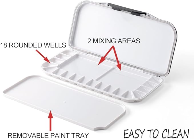 Transon Watercolor Palette Folding with Lid 18wells 2 Mixing Areas and 1 Large Mixing Tray Also for Gouache Acrylic Paint Palette Blue Color