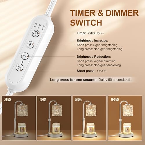 CASTLELIFE Dimmable Candle Warmer Lamp with Timer, Height Adjustable Candle Warmer for Jar Candles, Electric Wax Melt Warmer for Home Decor House Warming Gifts, Birthday Gifts for Women, Silver-Glass - Image 3
