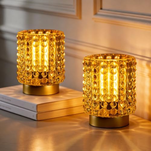 Battery Operated Lamp Timer, Small Cordless Lamp Decorative, 2 Pack Yellow by MJPREMIER
