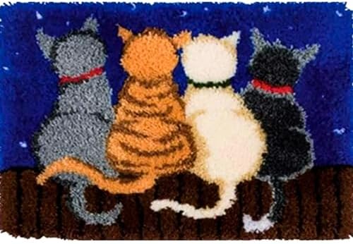 Howie's Latch Hook Kit, DIY Cats Rug Crochet Yarn Kits for Adults, Color Preprinted Pattern Embroidery Decoration (Cats-Night, 19.69 x 14.96 inch) by HowiesNeedlepoint