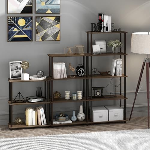 Furinno Turn-N-Tube Storage Shelves, 4-Tier Toolless Book Shelf, Corner Shelf, Open Shelves, for Organization and Storage, Living Room, Garage, Home Office, Walnut - Image 6