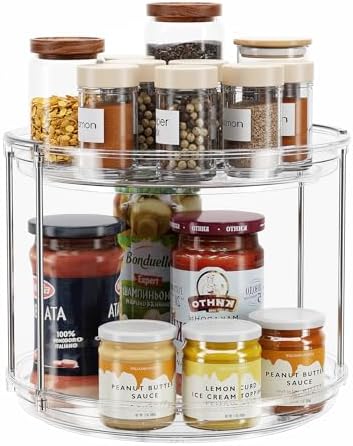 LAMU 2 Tier Lazy Susan Turntable Organizer 9.25'' Rotating Spice Rack Organization for Cabinet, Kitchen, Pantry, Countertop, Bathroom, Vanity, Medicine Cabinet Organizer, Clear by YourHome-OrganizationHelper