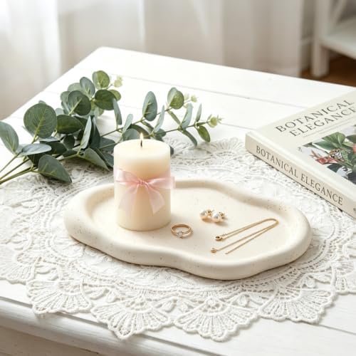 Ceramic Jewelry Tray, Irregular Cloud Shape Ceramic Plate Modern Stylish Storage Tray for Women, Room Decor Aesthetic (White Oval) - Image 4