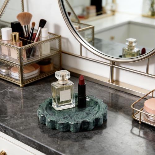 Koville 5.51" Scalloped Marble Tray, Round Stone Jewelry Trinket Dish for Ring, Natural Small Marble Tray for Bathroom Kitchen Dresser Countertop, Decorative Candle Tray(Green) - Image 7