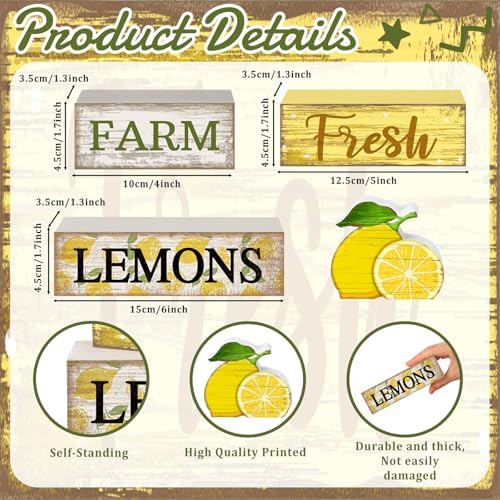 Moucuny 4 Pcs Summer Lemon Decor Summer Wooden Table Decorations - Image 3