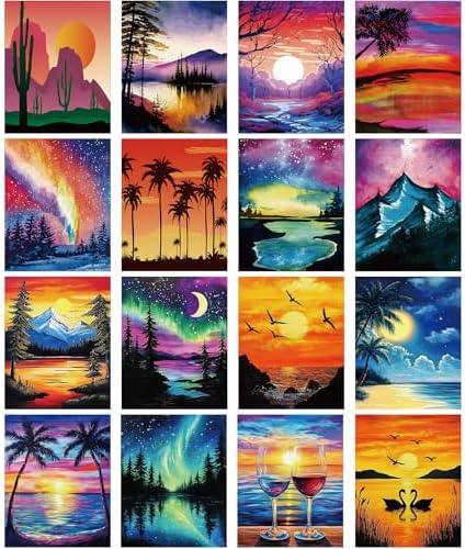 AmazingSpark 16 Pcs Pre Drawn Canvas to Paint for Adults Sunset Landscape by Unknown