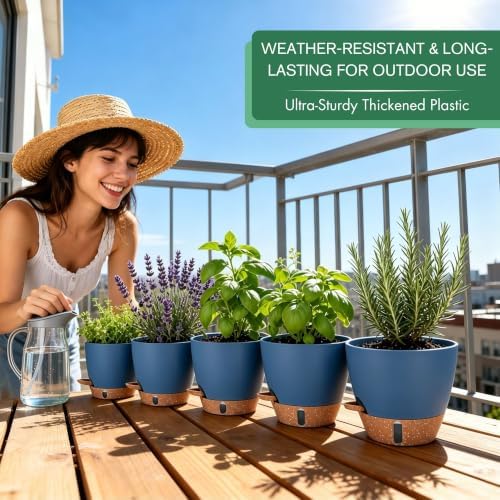5-Pack Self Watering Planter Pots 10/9/8/7/6.5" for Inoor/ Ourdoor Plants - Image 3