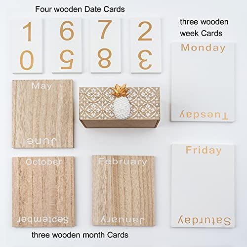 Notakia Vintage Wood Block Perpetual Calendar Month Week Date Display for Home Office Desk Rustic Decoration, Brown pineapple - Image 6