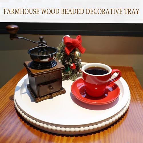 Hrastany Round Wood Serving Tray for Coffee Table Centerpiece, White - Image 2