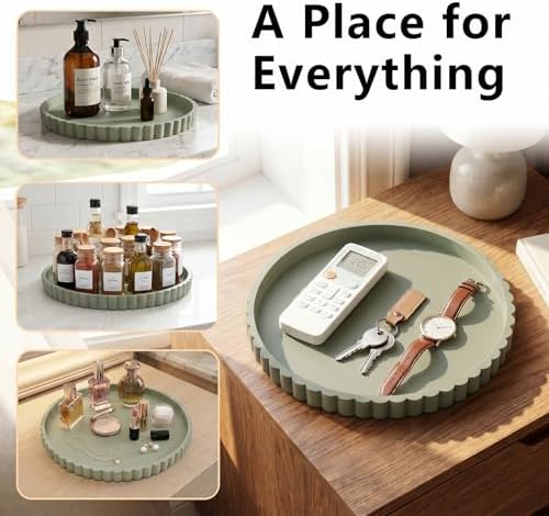 Silicone Bathroom Vanity Trays for Counter - 9.1 Inch Round Small Bathroom Tray with Scalloped Edge, Coffee Table Decor, Decorative Tray for Candle Key Skincare Perfume Storage, Matcha - Image 5
