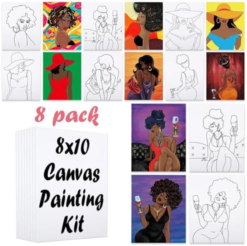 8 Pack Pre Drawn Canvas for Painting for Adults Sip and Paint Party Supplies Painting Kit 8x10 Stretched Outline Canvas Paint Party Favor for Artist Beginners by VOCHIC