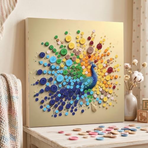 Framed Button Art Kit 11.8" DIY Mosaic Craft for Adults(Peacock) - Image 4