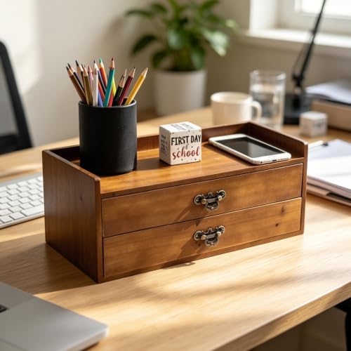 Wooden Drawers Organizer Soild 2 layers Desktop Drawer Storage Box - Image 2