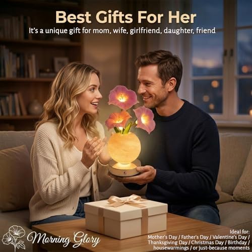 Flower Table Lamp, Rechargeable Cordless Touch Dimming Artificial Morning Glory Flower Desk Lamp, LED Flower Bedside Night Light Romantic Gifts for Girl Women Mom (Pink Morning Glory) - Image 6