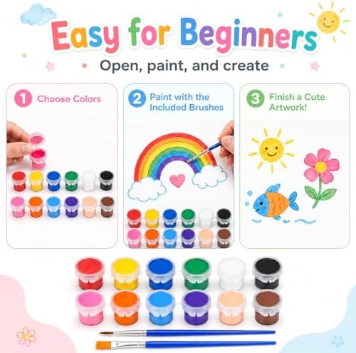280 Pcs Washable Acrylic Paint for Kids Arts and Crafts, 20 Gouache Watercolor Paint Sets of 12 Colors for Party Classroom Painting Supplies, 20 Flat and 20 Pointed Brushes - Image 4