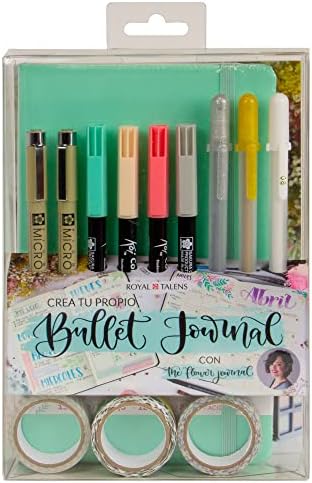 Talens I create your own bullet journal set (mint blue) with The Flower Journal, dotted notebook, 2 fine points, 3 gel pens, 4 brush pens, 3 washi tapes, step by step manual by Talens