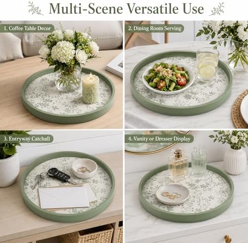 Novabright Sage Green Wooden Serving Tray, 11.8" Round Cottagecore - Image 6