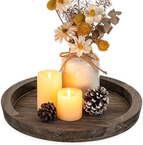 Hanobe Wooden Tray for Coffee Table, Decorative Round Candle Holder Plate by Hanobe