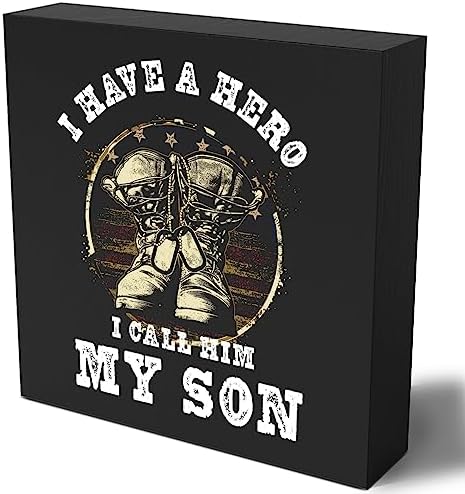 Woght Son Gifts Wooden Box Sign Plaque I have a Hero Call Him My Son Wood Box Sign Rustic Art Home Shelf Desk Decor 5 X 5 Inches by Woght