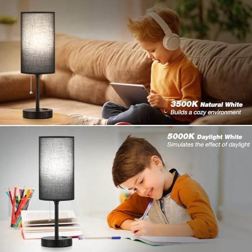 17in Bedside Table Lamp for Bedroom, Desk Lamp with USB Ports for Dorm - Image 6