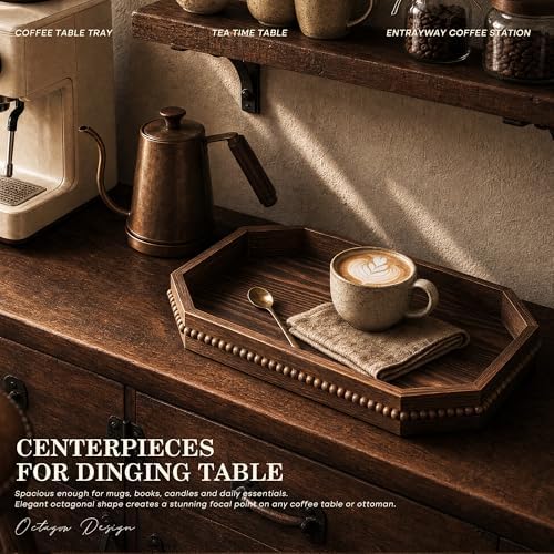 EOSAHR Pine Wood Decorative Tray: Serving Tray for Room Decor, VintageBrown - Image 5
