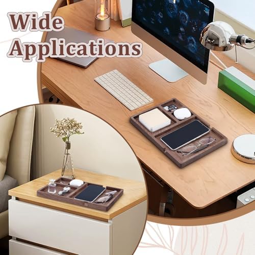 Wood Valet Tray for Men Women, Walnut Nightstand Organizer with Charging Station, Desk Drawer Organizer Tray Office Supplies, Desk Trays for Phone Watch Wallet Key Jewelry Catchall Trays - Image 5