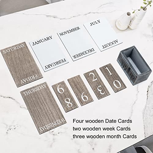 Notakia Perpetual Calendar Wooden Calendar Blocks Vintage Wood Block Calendar for Home Office Desk Accessories Week Month Date Display (Happy Life) - Image 6