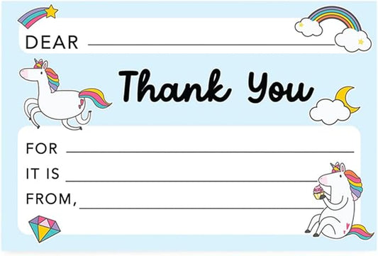 Andaz Press Kids Fill in the Blank Thank You Cards - 20 Cards Including Envelopes Rainbows Unicorn Fun Gender Neutral Note Cards For Boys Girls Birthday Thank You Notes for Friends Family Party Guests