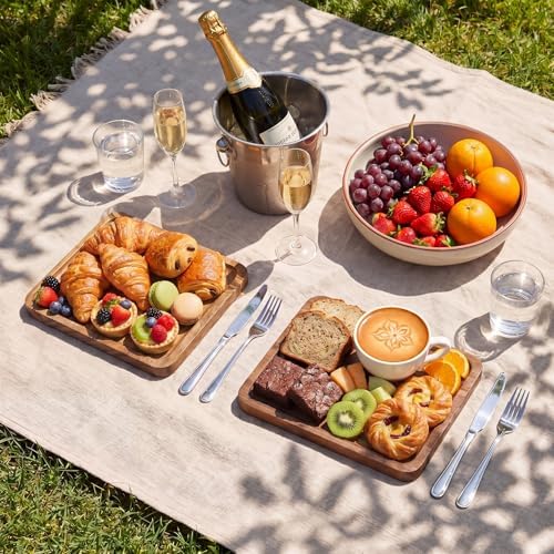 Wenqik 18 Pieces Acacia Wood Tray Set 8 x 8 Inch Acacia Square Wood Tray Platters Plates Set for Fruit Cheese Dessert Appetizer Vegetable Charcuterie BBQ Party Weddings Supply - Image 4