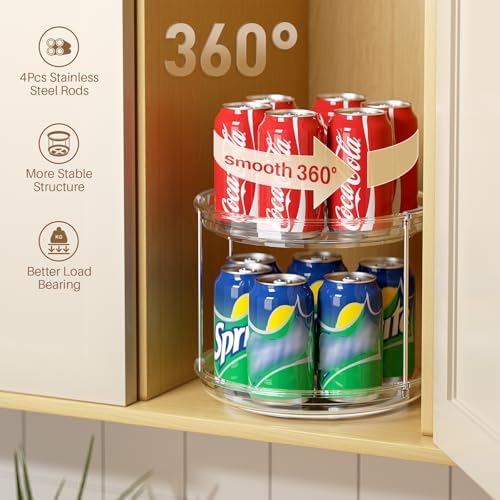 LAMU 2 Tier Lazy Susan Turntable Organizer 9.25'' Rotating Spice Rack Organization for Cabinet, Kitchen, Pantry, Countertop, Bathroom, Vanity, Medicine Cabinet Organizer, Clear - Image 2